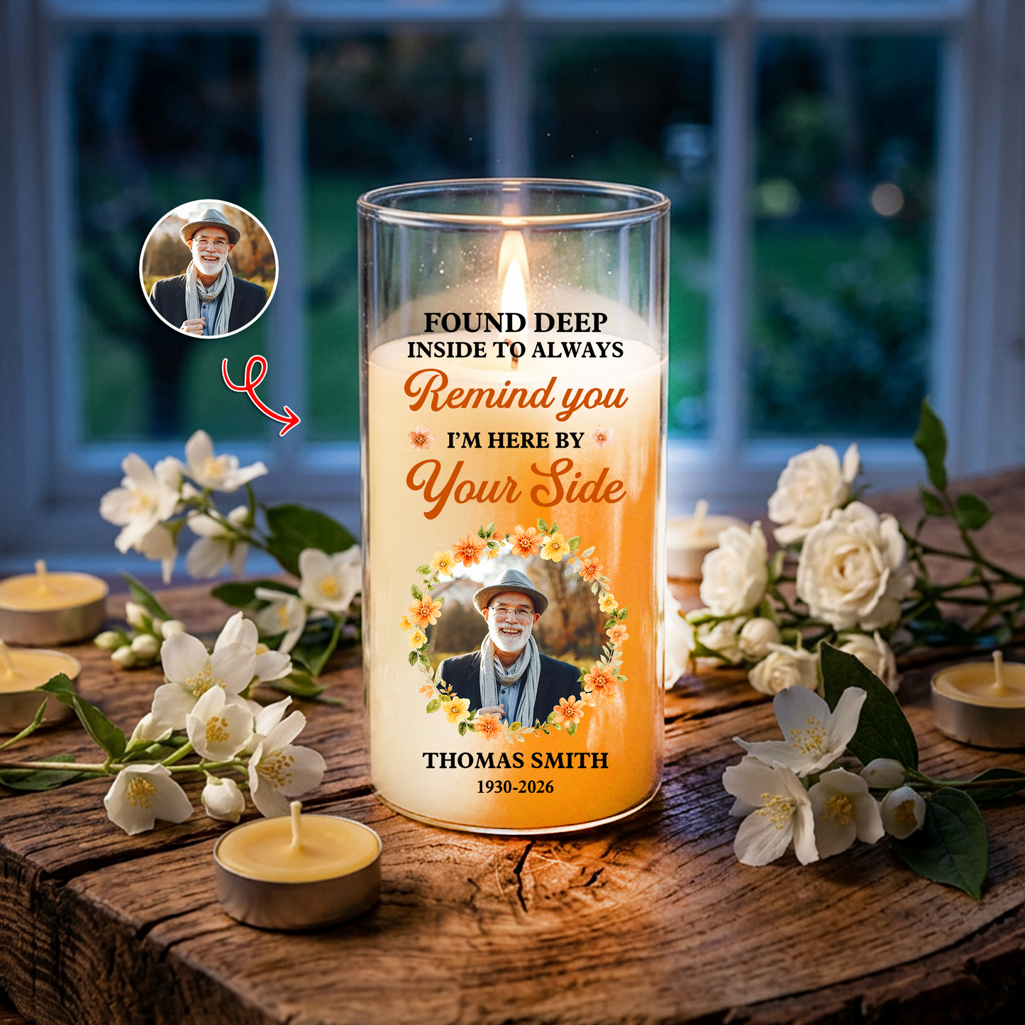 Remind You I Am Here Memorial Photo - Personalized Flameless LED Candle