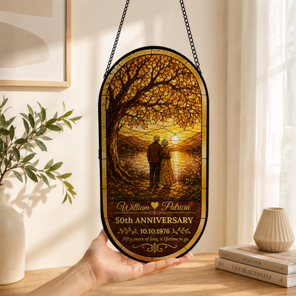 Our Anniversary - Personalized Oval Stained Glass Suncatcher