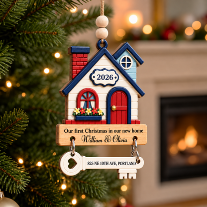New Home Christmas Wooden Ornament With Tag - Personalized Gifts