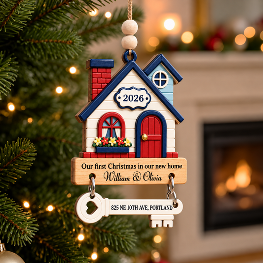 New Home Christmas Wooden Ornament With Tag - Personalized Gifts