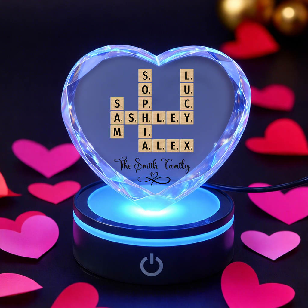 Family Names Crossword Art - Personalized Custom Crystal Led Light