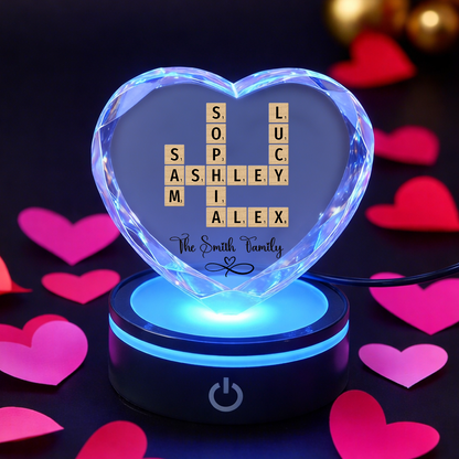Family Names Crossword Art - Personalized Custom Crystal Led Light