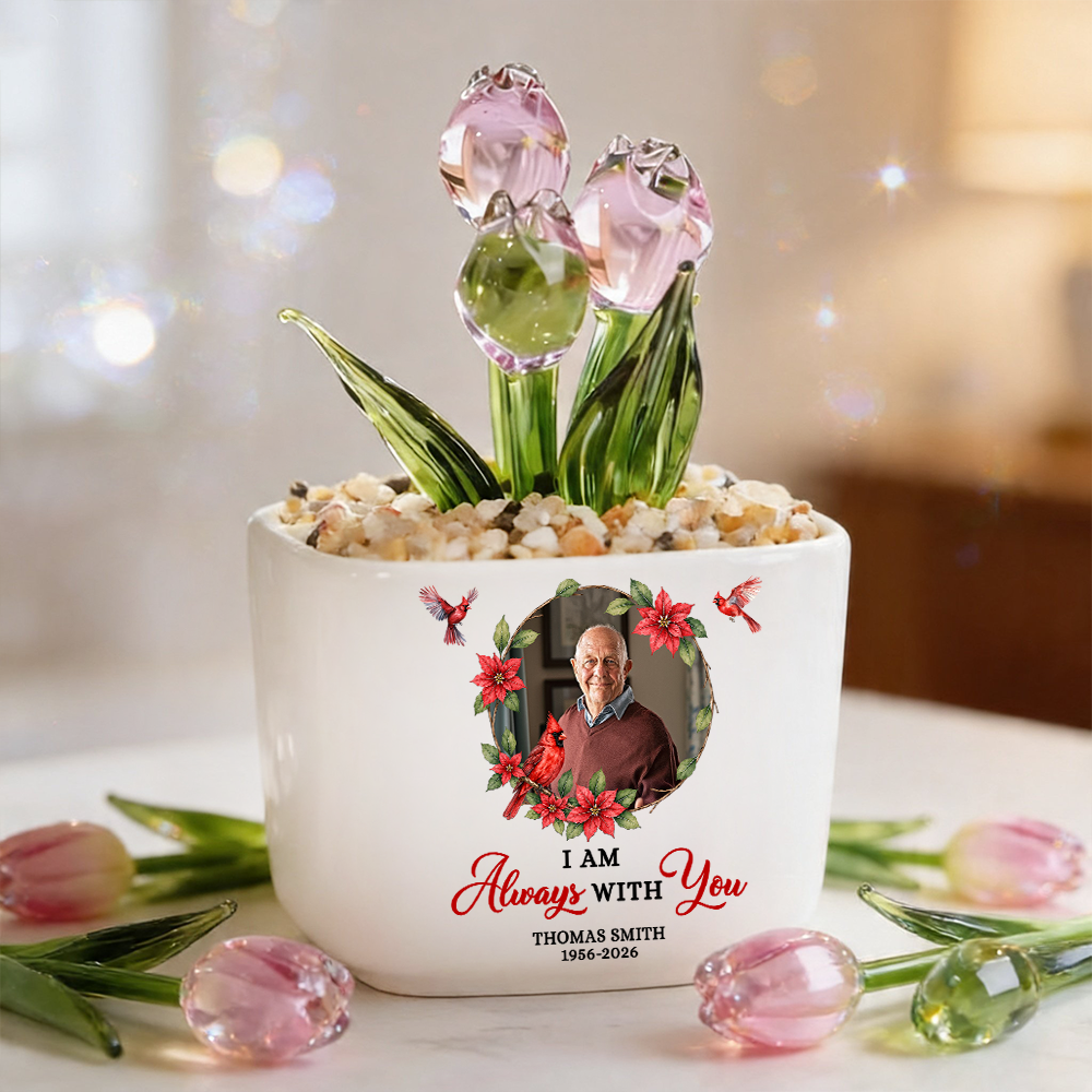I Am Always With You Cardinal - Personalized Custom Glass Everlasting Tulips