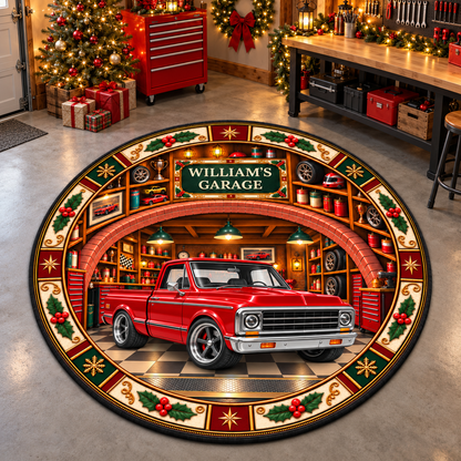 Christmas Garage Round Mat  - Personalized Quilted Mat Custom Shaped Doormat - Christmas Decor 3D Round Rug