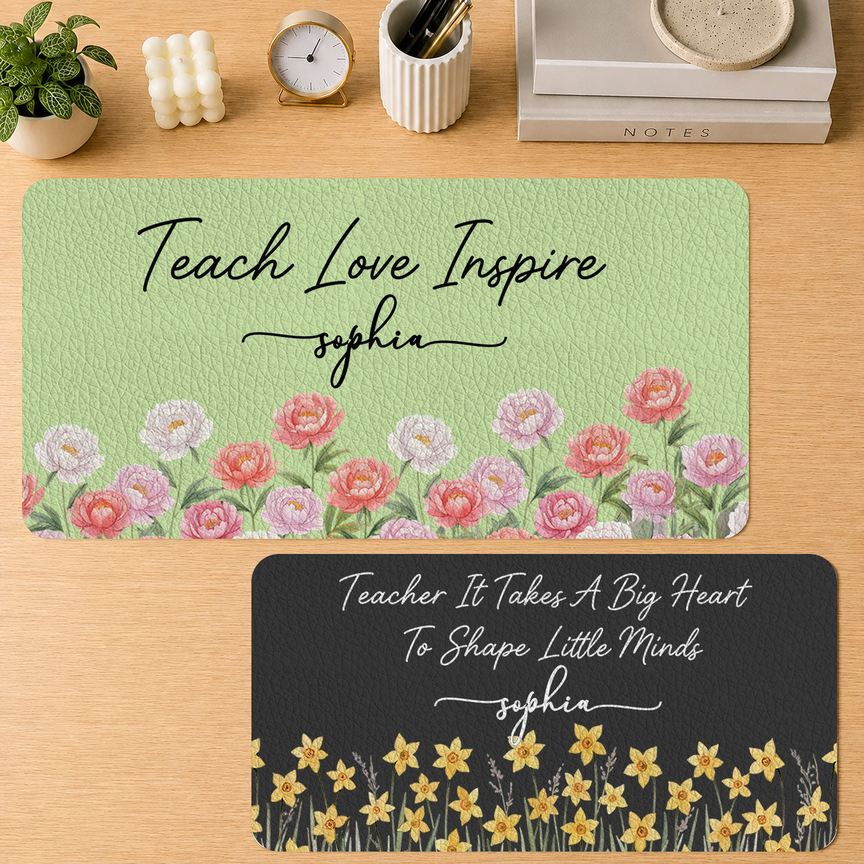 Teach Love Inspire Teacher Gift - Personalized Leather Desk Mat
