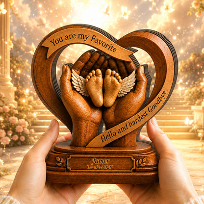 Baby Memorial Heart Wooden - Personalized Memorial Wooden Sign - Custom Angel Figure Block, Sympathy Gift