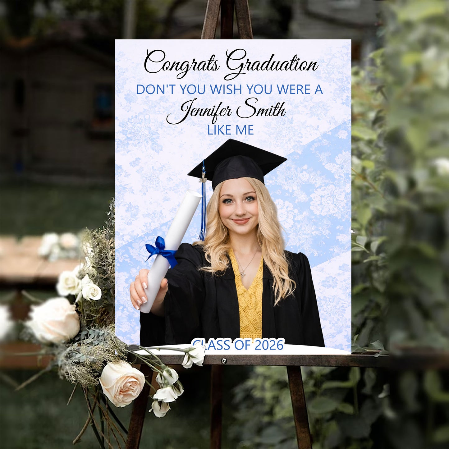 Congrats Graduation Floral - Personalized Graduation Welcome Sign - Custom Photo Welcome Sign