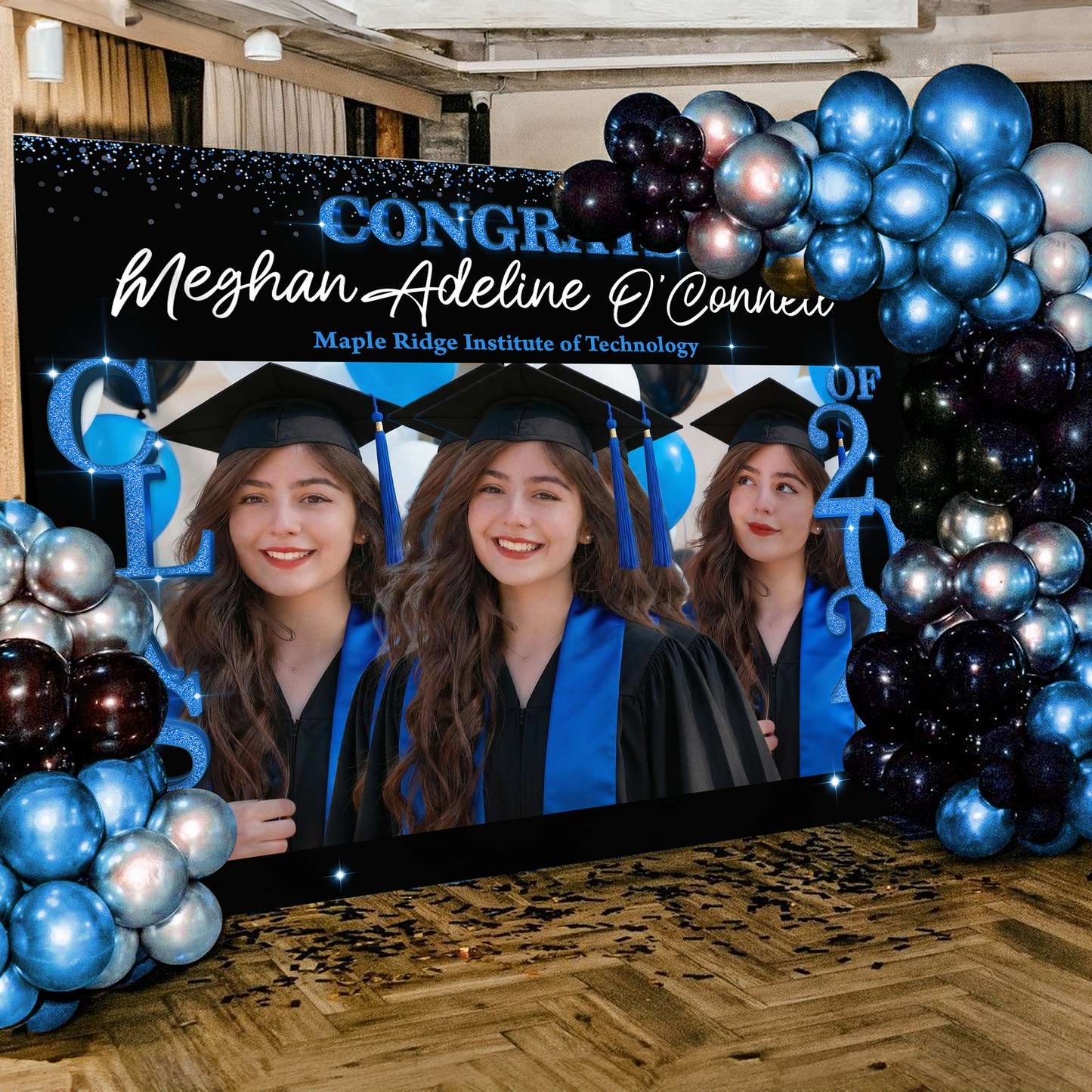 Class Of 2026 Glitter Graduation Decor - Personalized Congrats Graduation Backdrop