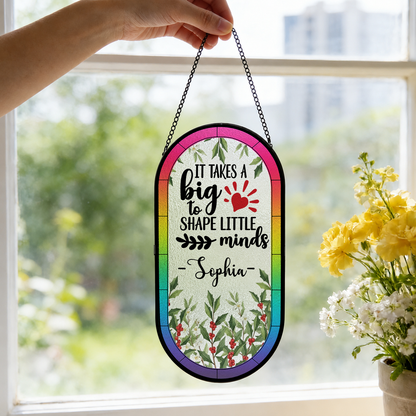 Teacher Name Gifts For Her - Personalized Rounded Rectangle Stained Glass Suncatcher