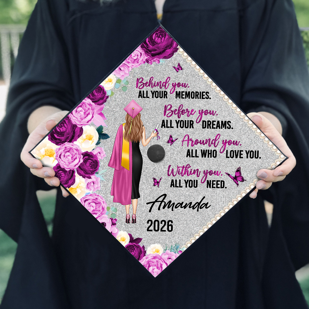 Behind You Flowers Senior Graduation Gift - Personalized Printed Graduation Cap Topper