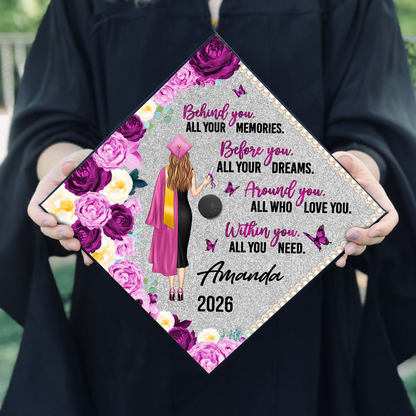 Behind You Flowers Senior Graduation Gift - Personalized Printed Graduation Cap Topper