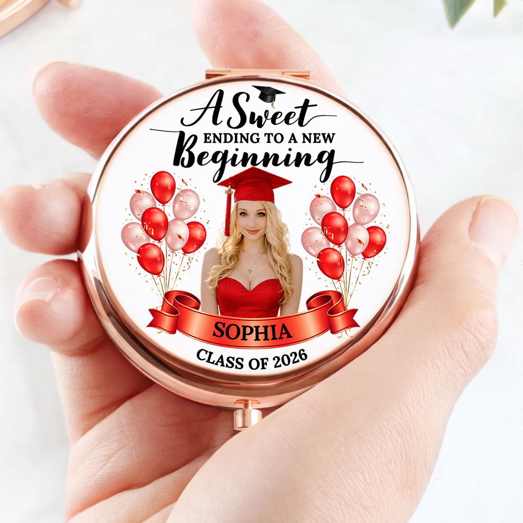 A Sweet Ending To A New Beginning - Personalized Custom Compact Mirror - Graduation Gifts