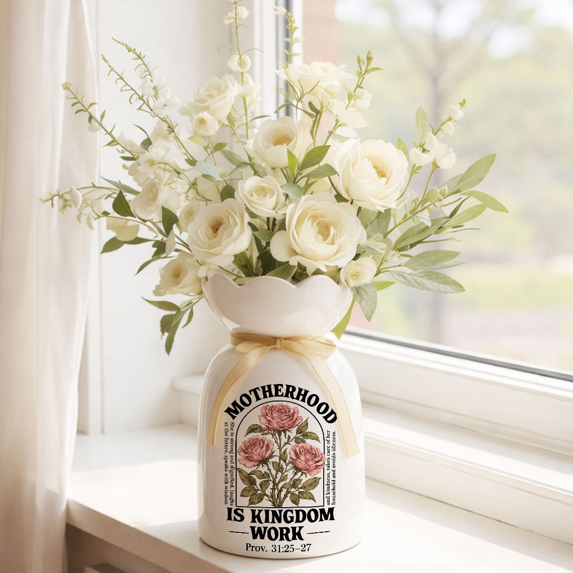 Motherhood - Personalized Custom Ribbon Tie Flower Vase