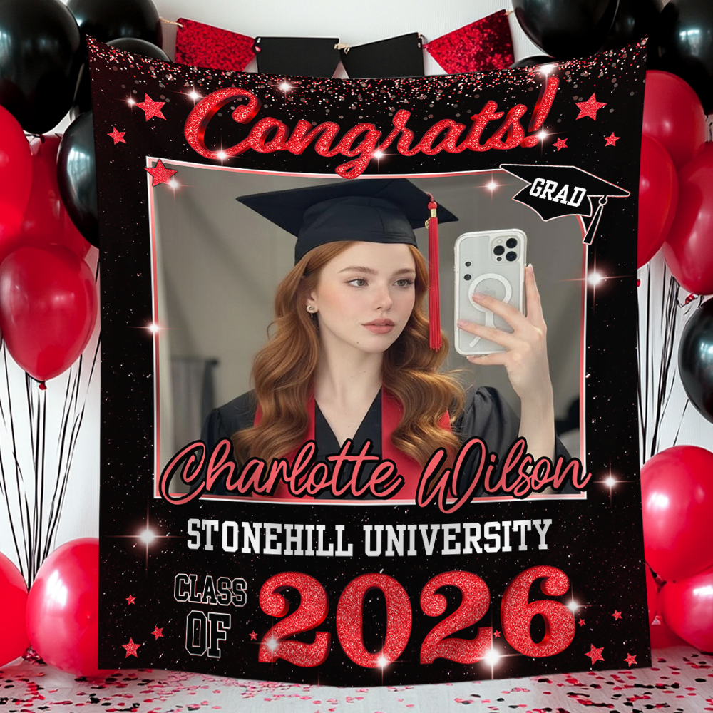 Class Of 2026 Glitter Style Graduation Decor - Personalized Congrats Graduation Backdrop