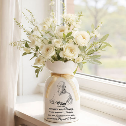 Custom Photo Pencil Sketch Memorial - Personalized Custom Ribbon Tie Flower Vase
