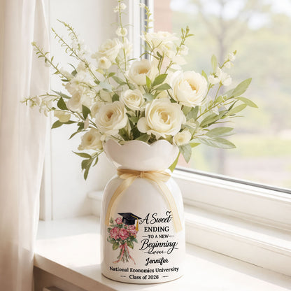 A Sweet Ending To A New Beginning - Personalized Custom Ribbon Tie Flower Vase