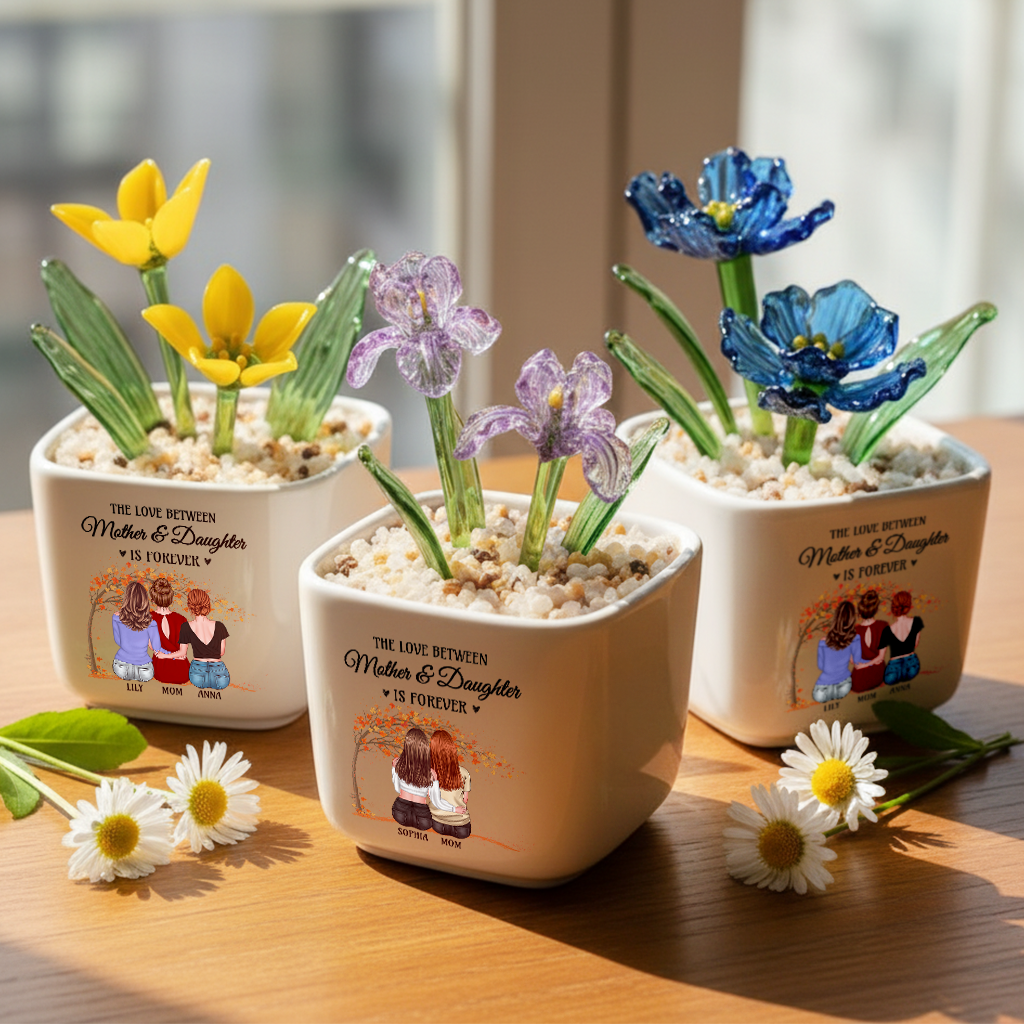 The Love Between Mother & Daughters Is Forever - Personalized Custom Glass Everlasting Flowers