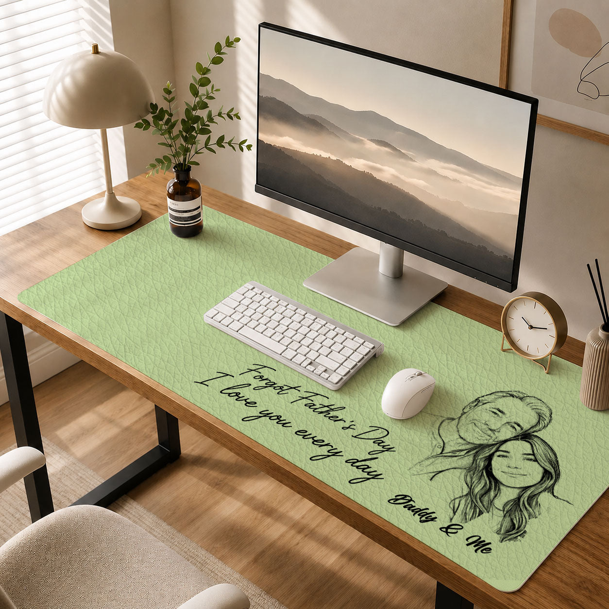 Best Dad Ever Cutsom Photo Line - Personalized Leather Desk Mat
