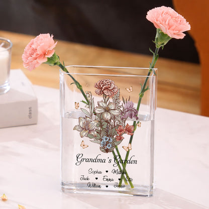 Grandma's Garden Family Birth Flower - Personalized Acrylic Book Vase