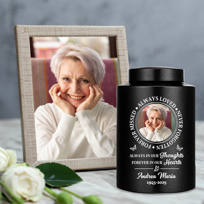Memorial Always Loved Never Forgotten Keepsake Urn for Ashes - Stainless Steel Urn