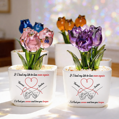 If I Had My Life To Live Over Again Couple Hands - Personalized Custom Glass Everlasting Tulips