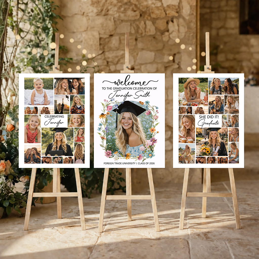 Congrats Graduation Combo 3 - Personalized Graduation Welcome Sign - Custom Photo Welcome Sign