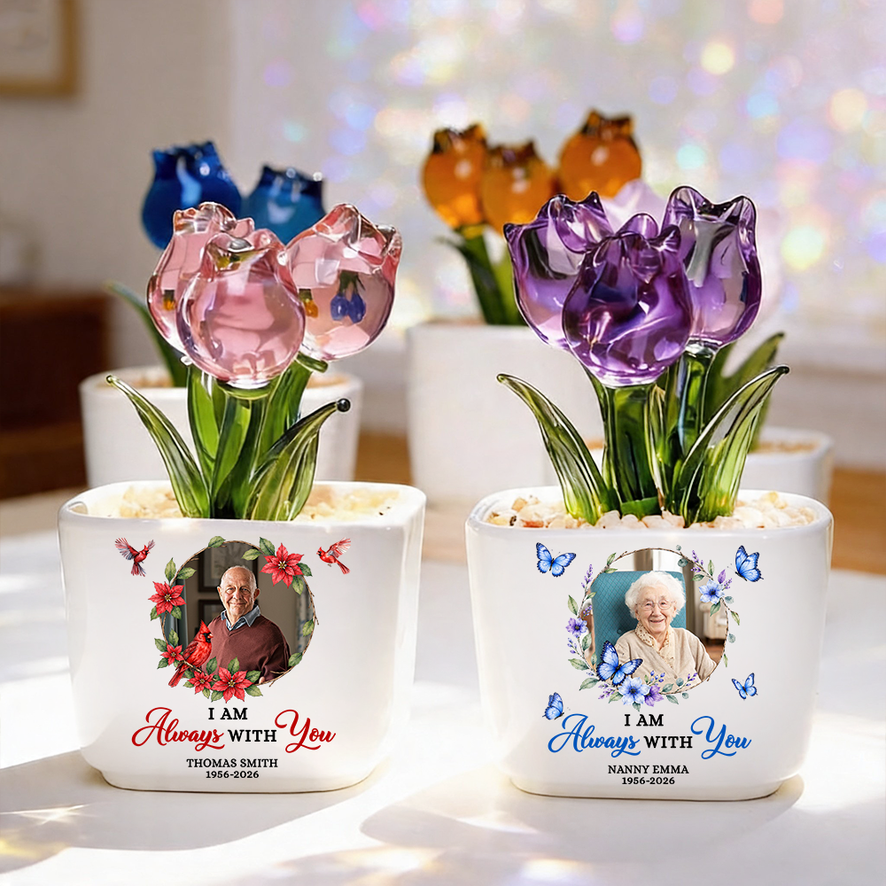 I Am Always With You Cardinal - Personalized Custom Glass Everlasting Tulips