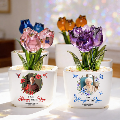 I Am Always With You Cardinal - Personalized Custom Glass Everlasting Tulips