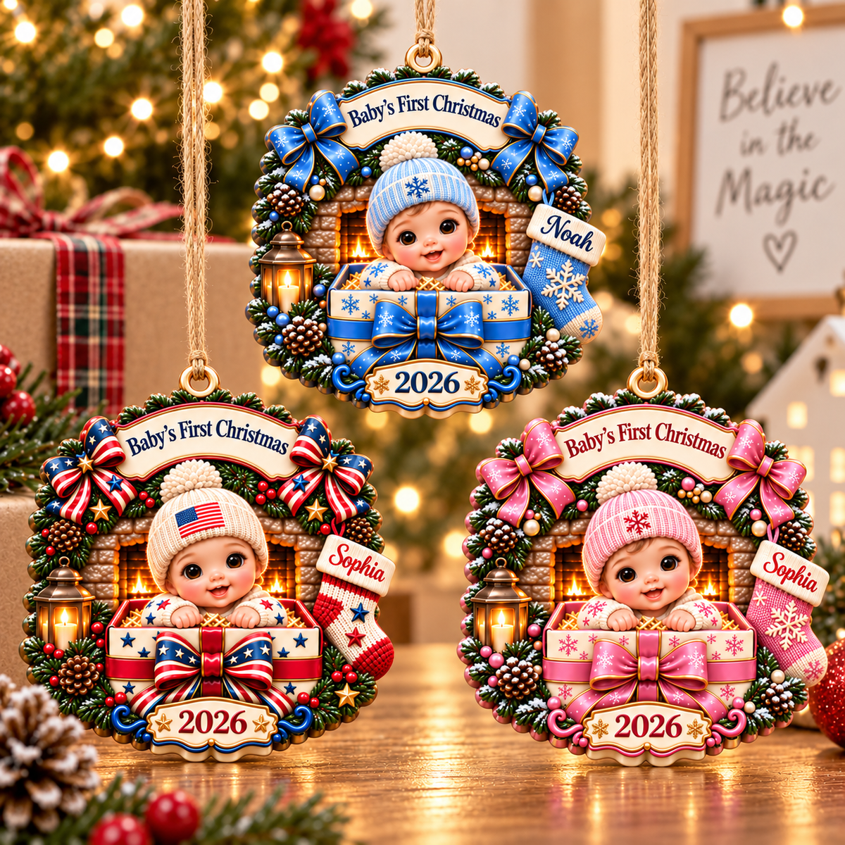 Baby 2026 Wreath Gifts for New Mom New Dad Newborn - Real 3D Relief Ornament