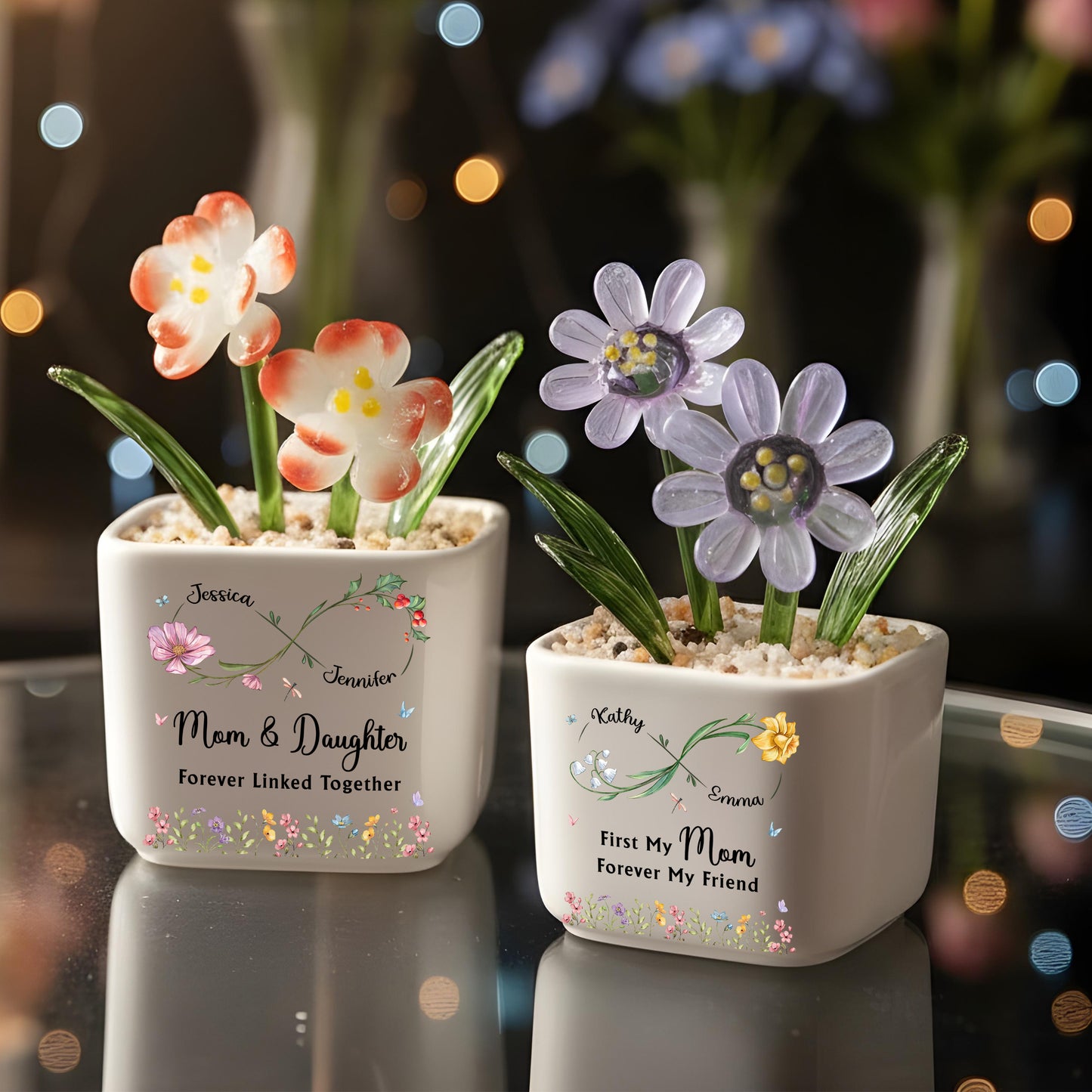 Mom Forever Be My Friend - Personalized Custom Glass Everlasting Flowers