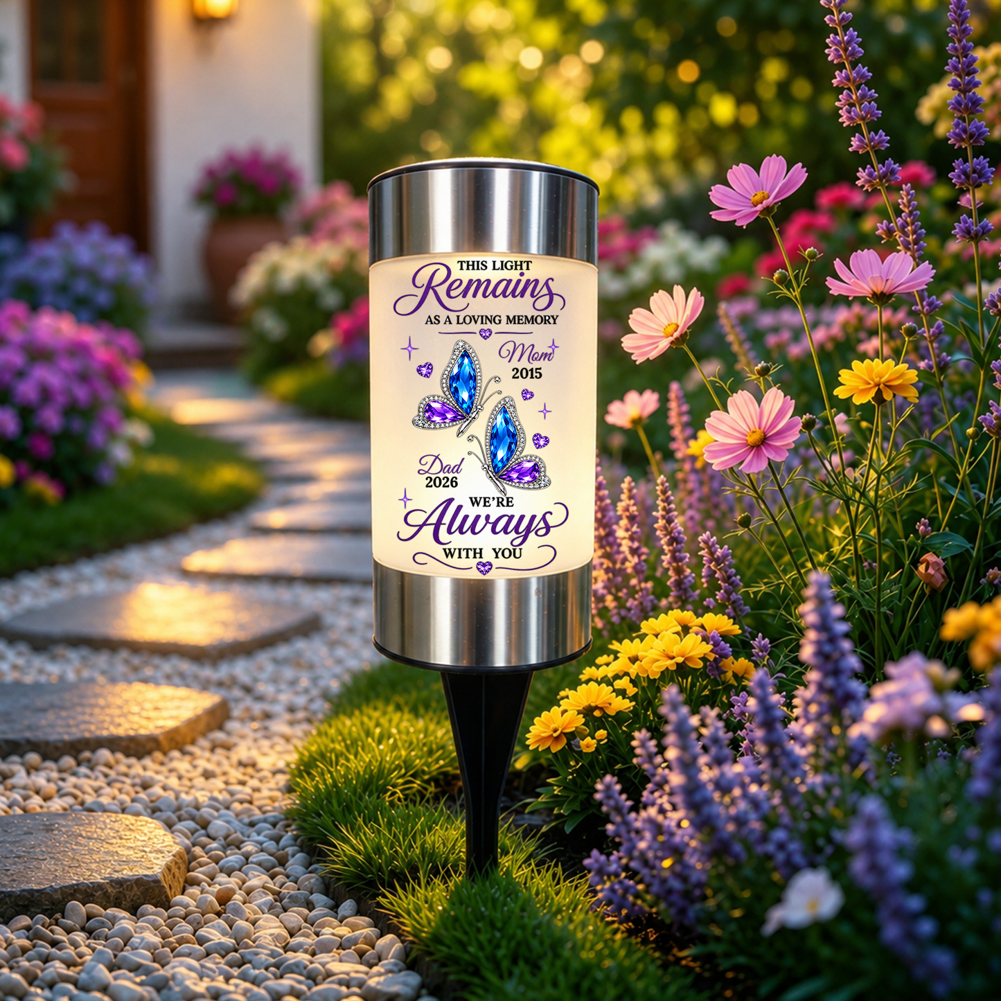 Forever Remembered Forever Loved Solar Garden Light - Personalized Memorial Sympathy Gifts For Loss Of Mom, Dad