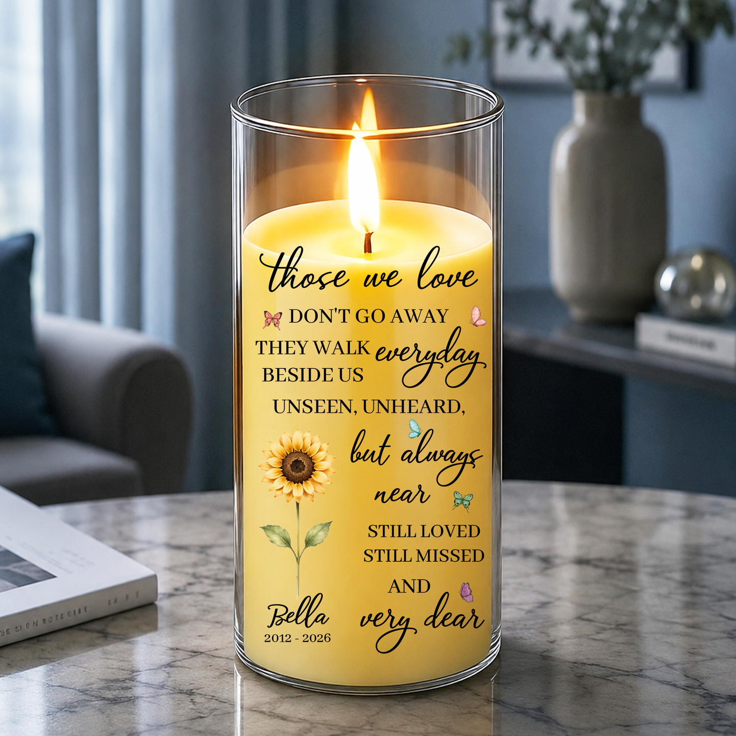 Loss Of Loved One Flower Memorial Candle - Personalized Flameless LED Candle
