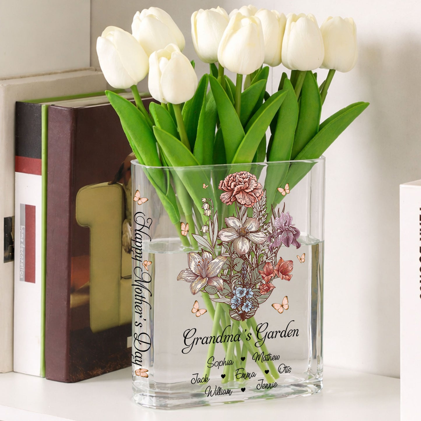 Grandma's Garden Family Birth Flower - Personalized Acrylic Book Vase