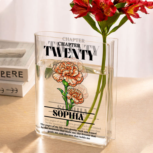 New Chapter Stain Glass Birth Month Flower - Personalized Acrylic Book Vase