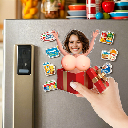 Personalized Funny Christmas Box Squishy Fridge Magnet - Custom Photo Squeeze Magnet, Kitchen Decor