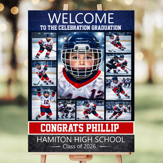 Sports Senior Graduation Photo Collage - Personalized Graduation Welcome Sign - Custom Photo Welcome Sign