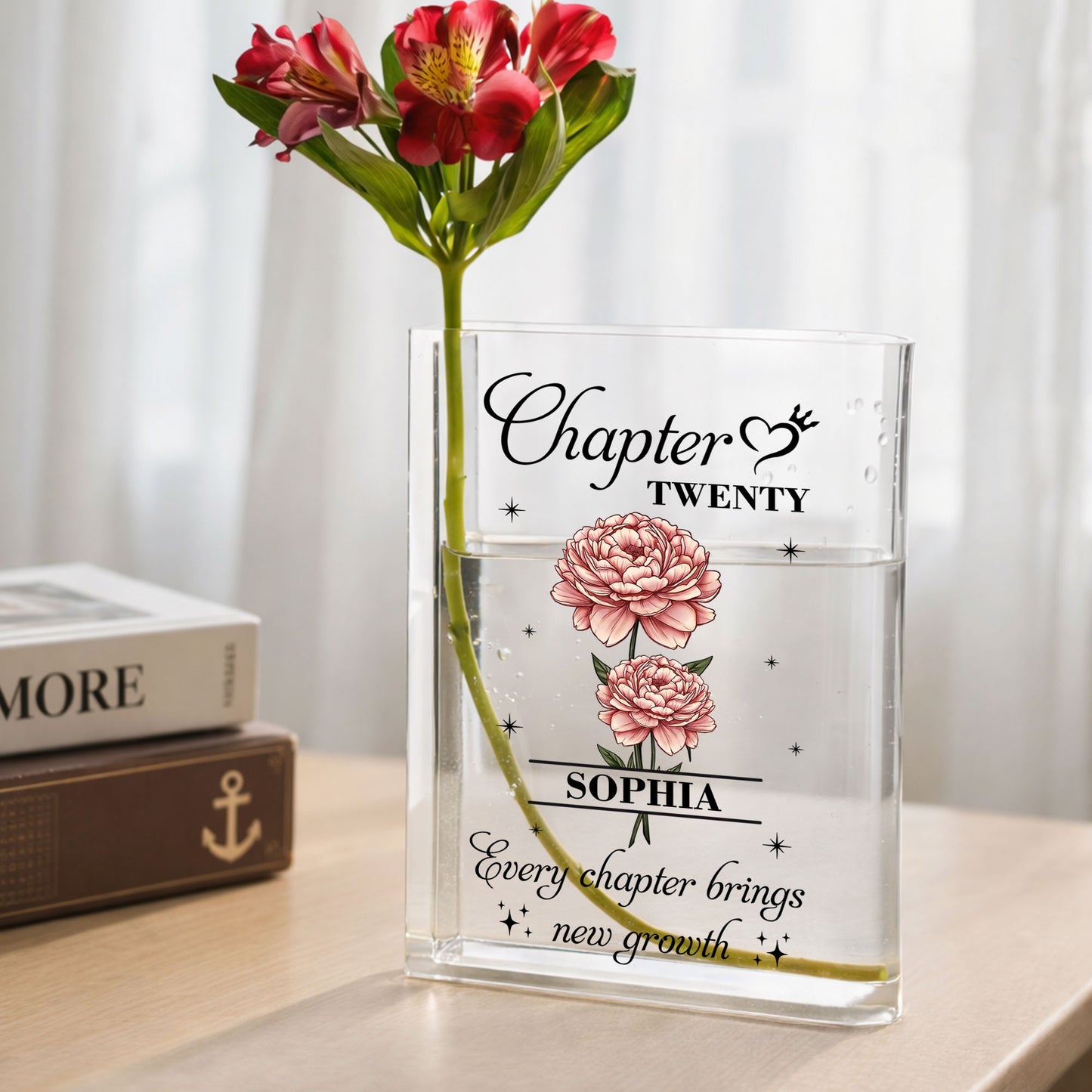 Birth Month Flower Every Chapter Brings New Growth - Personalized Acrylic Book Vase