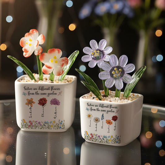 Sisters Are Different Flowers From The Same Garden - Personalized Custom Glass Everlasting Flowers