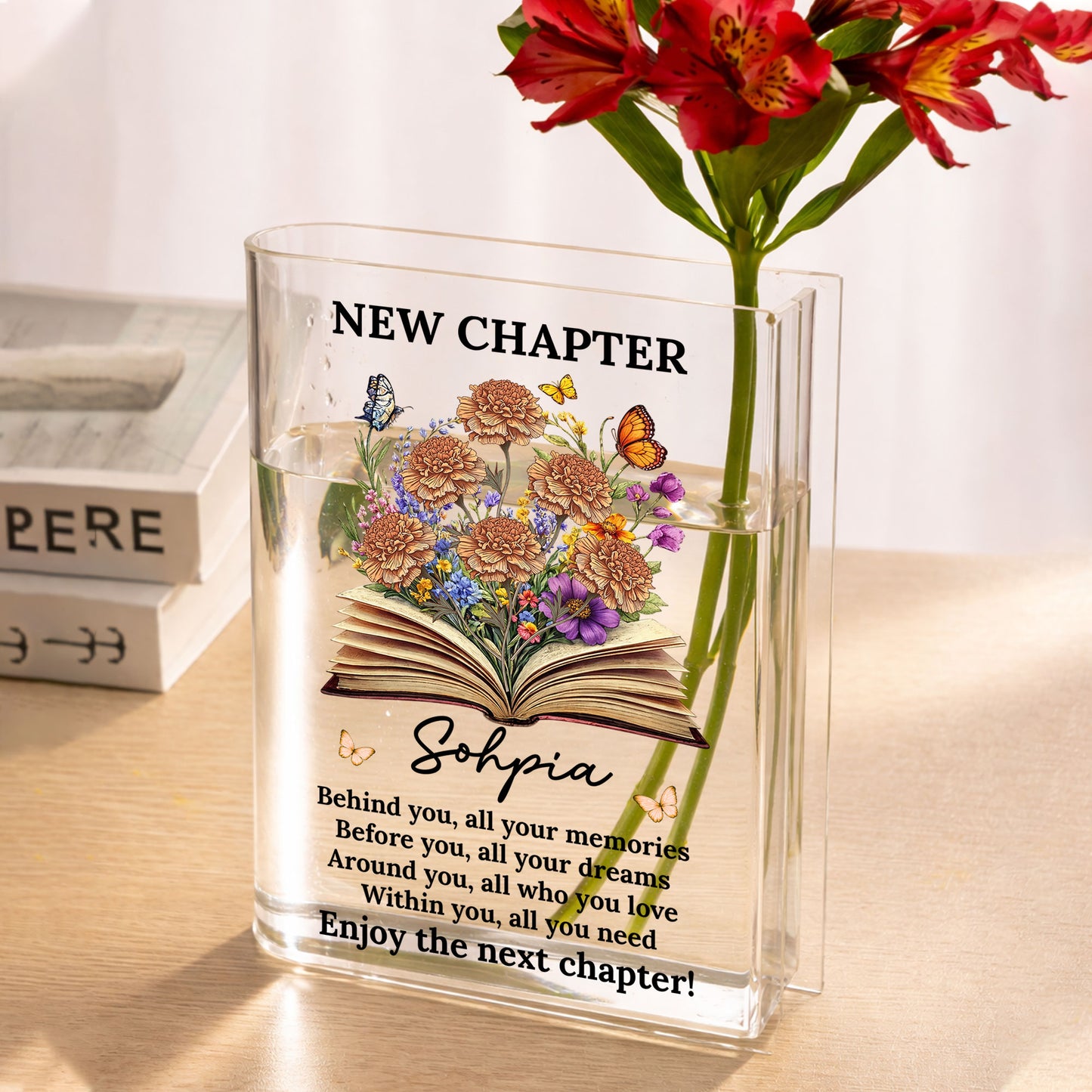 New Chapter Birth Month Flower - Personalized Acrylic Book Vase