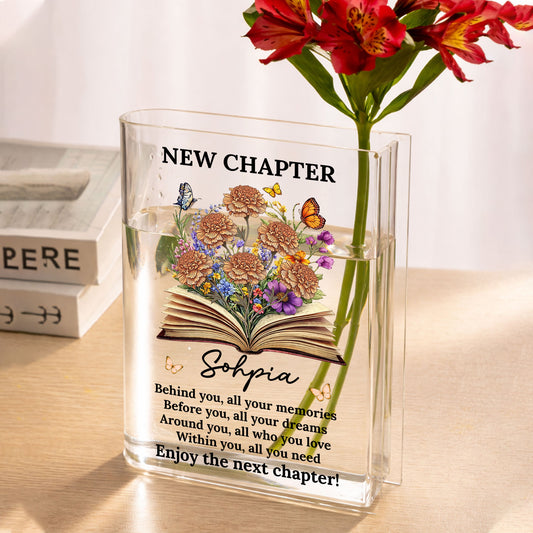 New Chapter Birth Month Flower - Personalized Acrylic Book Vase