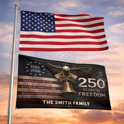 250 Years Of Freedom Birthday American Flag - Semiquincentennial Eagle Flag - Personalized House Flag