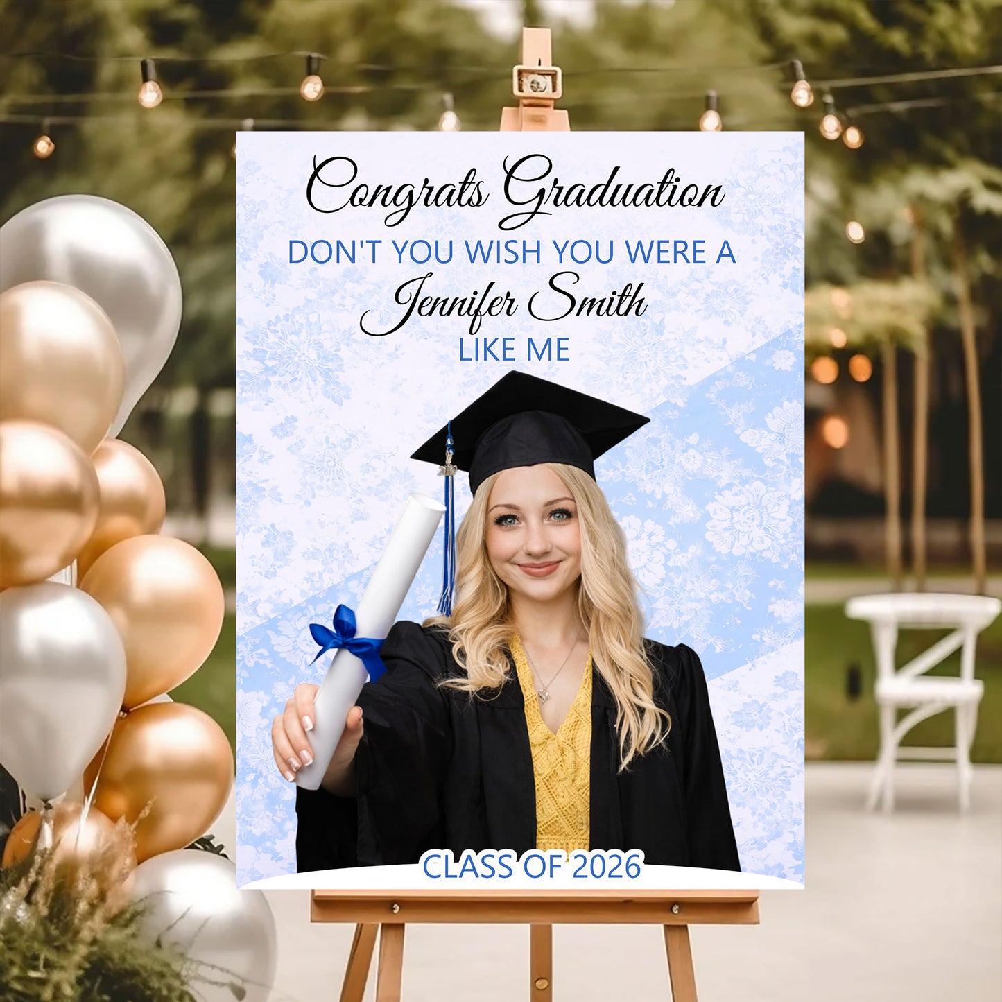 Congrats Graduation Floral - Personalized Graduation Welcome Sign - Custom Photo Welcome Sign