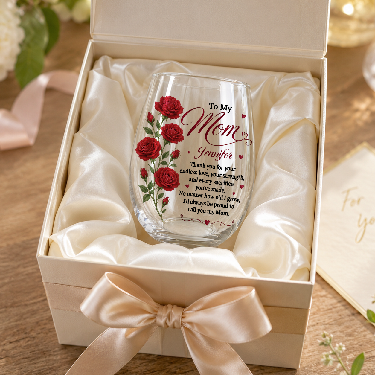 To My Mom Personalized Stemless Clear Glass – Custom Name & Birth Month Flower Gift Glass, 15oz, Mothers Birthday Gift