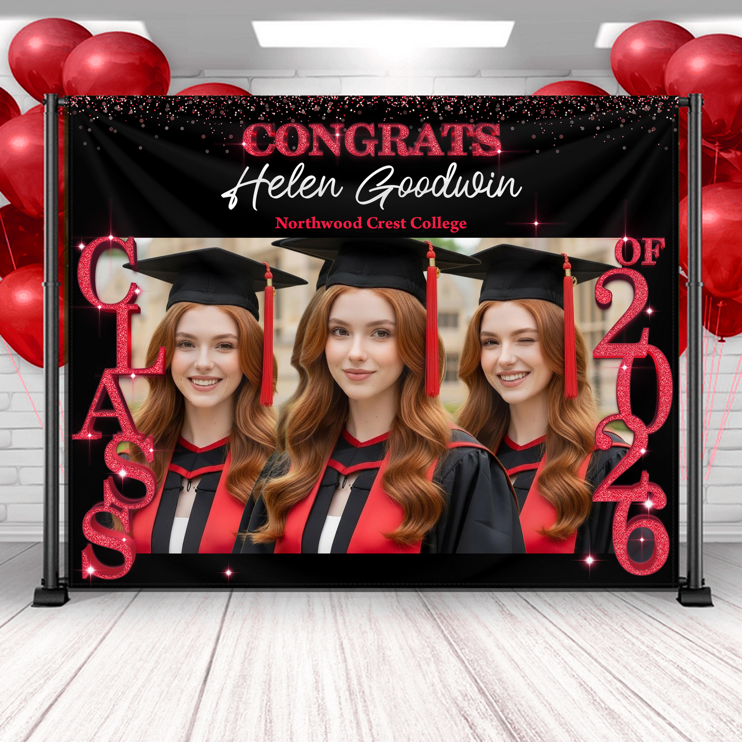 Class Of 2026 Glitter Graduation Decor - Personalized Congrats Graduation Backdrop