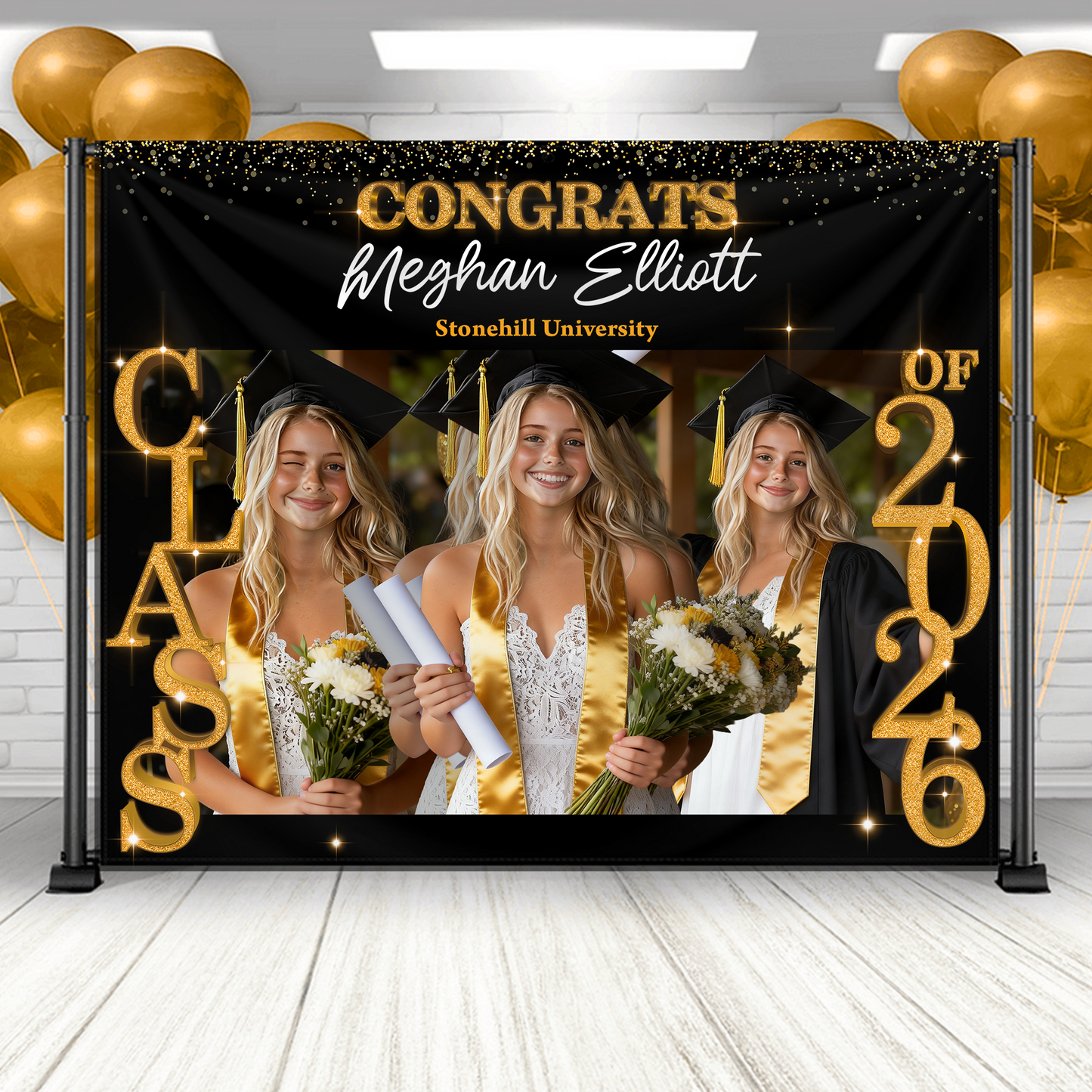 Class Of 2026 Glitter Graduation Decor - Personalized Congrats Graduation Backdrop