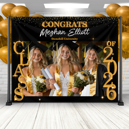 Class Of 2026 Glitter Graduation Decor - Personalized Congrats Graduation Backdrop