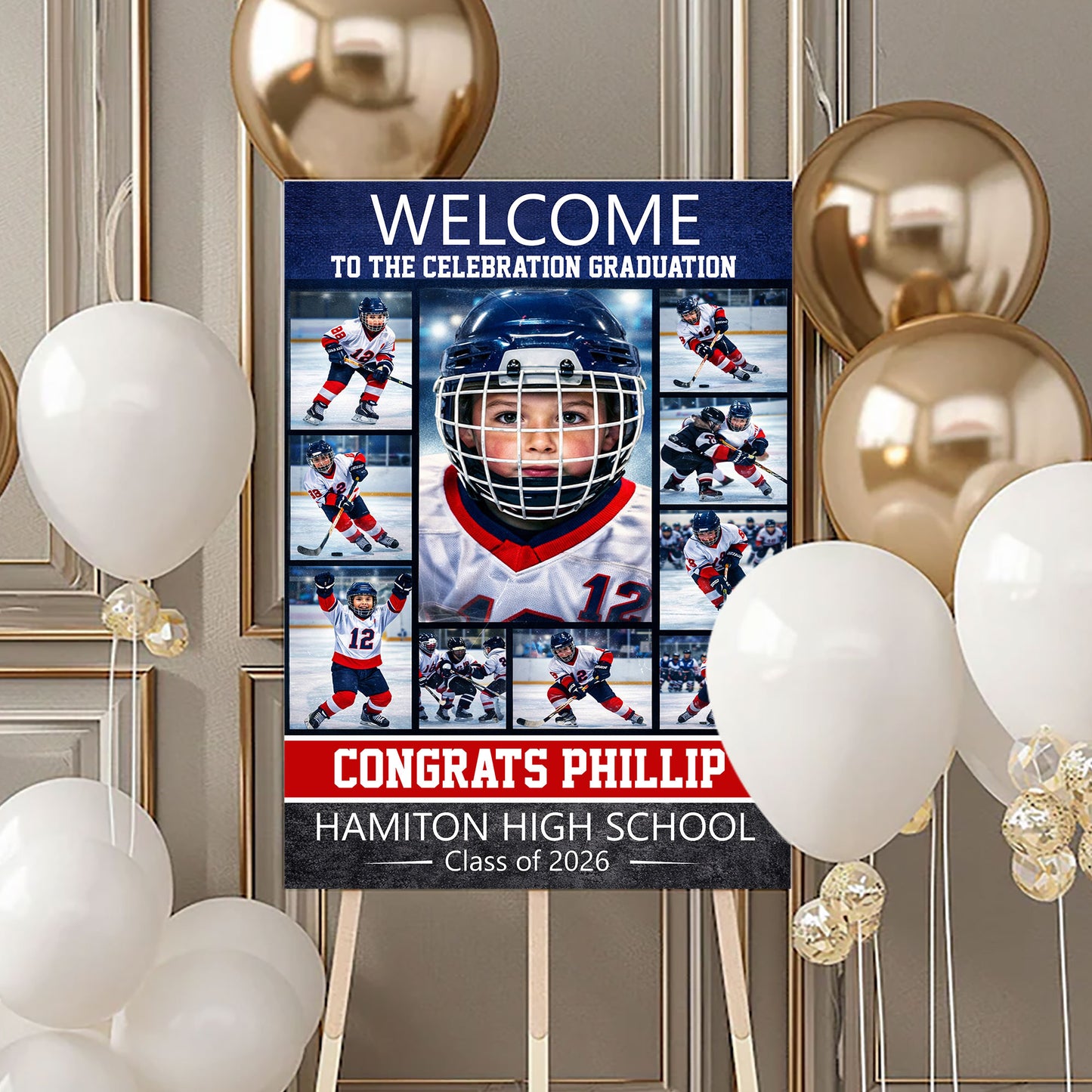 Sports Senior Graduation Photo Collage - Personalized Graduation Welcome Sign - Custom Photo Welcome Sign