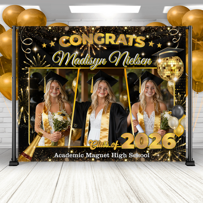 Class Of 2026 Graduation Decor - Personalized Congrats Graduation Backdrop