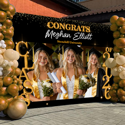 Class Of 2026 Glitter Graduation Decor - Personalized Congrats Graduation Backdrop