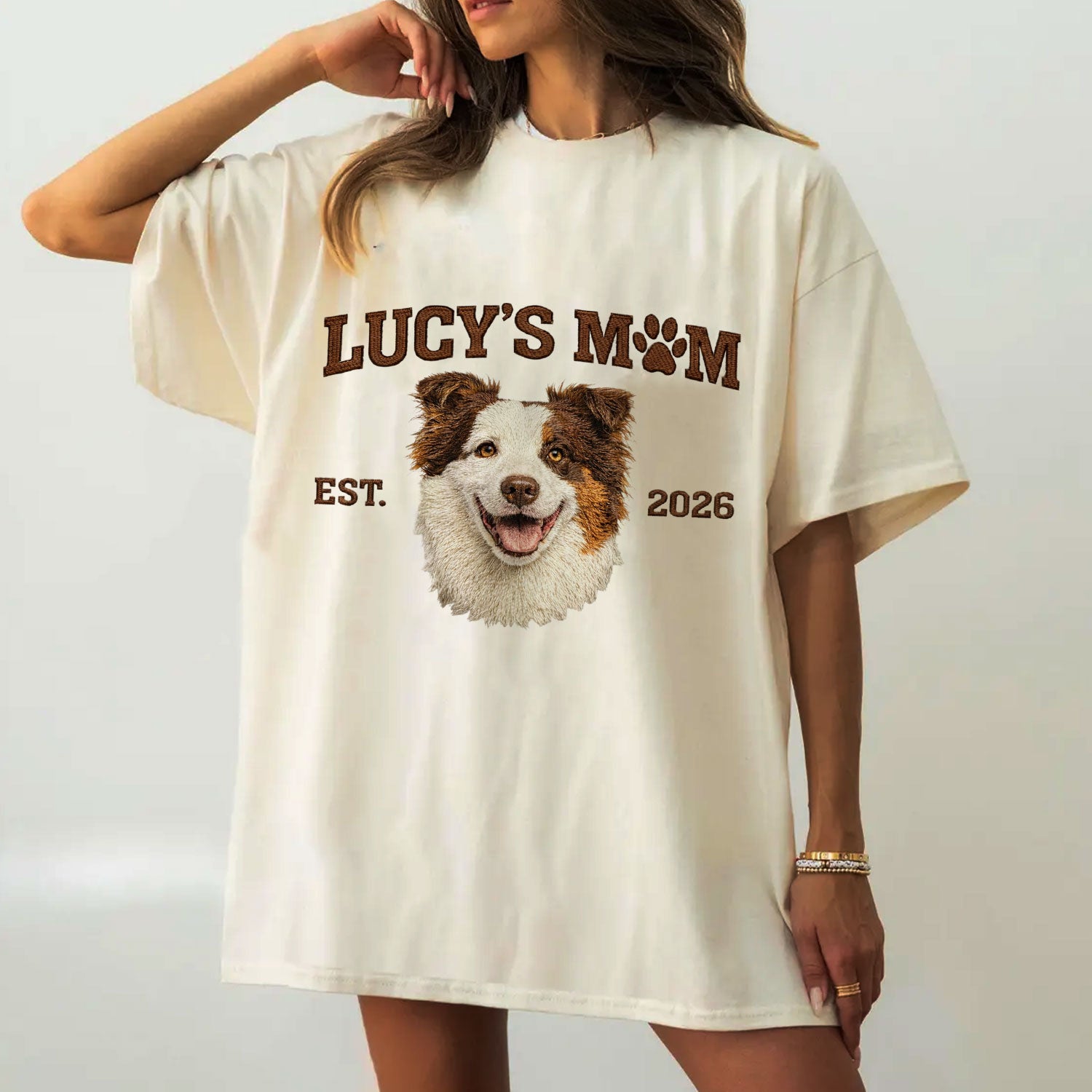 Embroidered pet crewneck sweatshirt for mom, custom dog and cat lover gift.